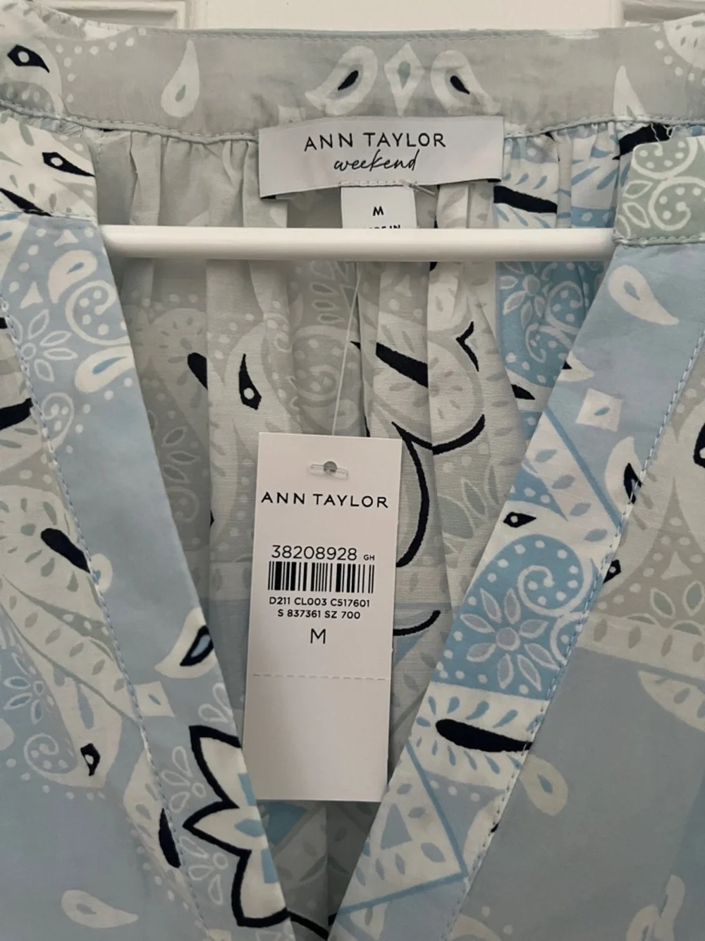 Ann Taylor Light Blue and White Paisley Button-Front Blouse - Picture 2 of 2